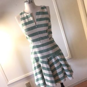 TIBI striped dress cutout sz6 cotton linen tennis